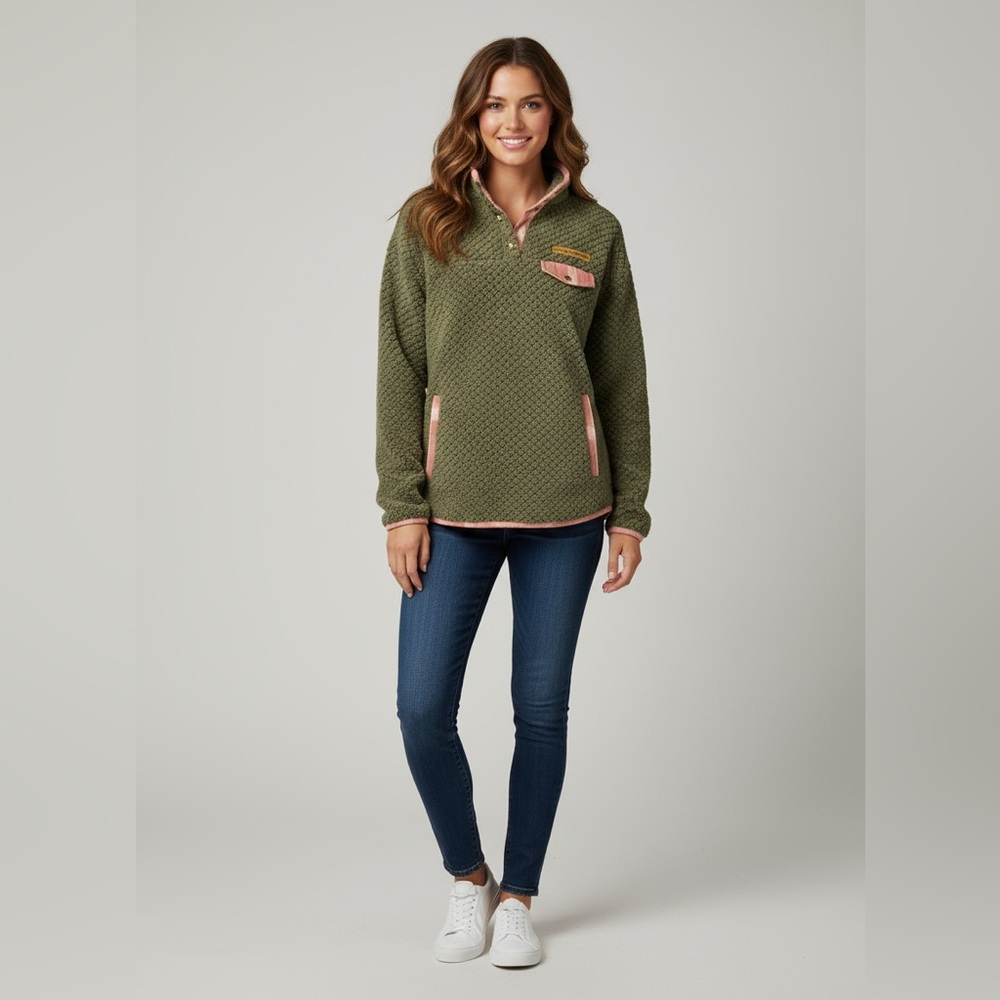 Simply Southern | Simply Soft Pullover Jacket | Olive/Pink Plaid Accent | S